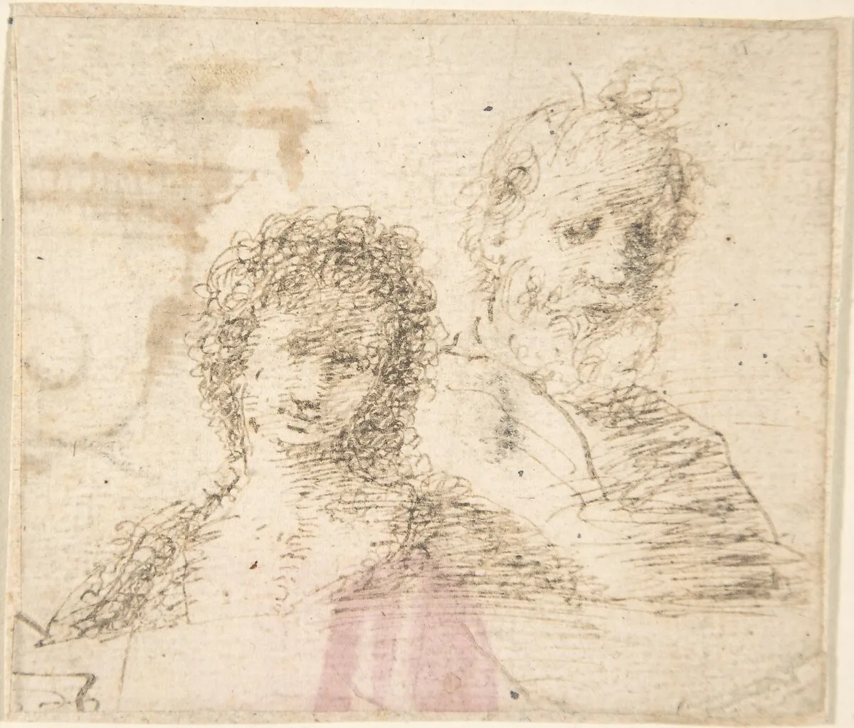Busts of a Young Woman and an Old Bearded Man — Anonymous, Spanish, School of Seville, 17th century