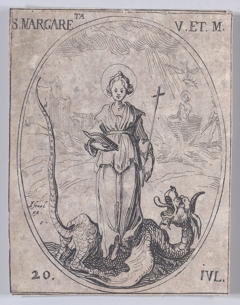 Ste. Marguerite, vierge et martyre (St. Margaret of Antioch, Virgin and Martyr), July 20th, from "Les Images De Tous Les Saincts et Saintes de L'Année" (Images of All of the Saints and Religious Events of the Year) — Jacques Callot|Israël Henriet