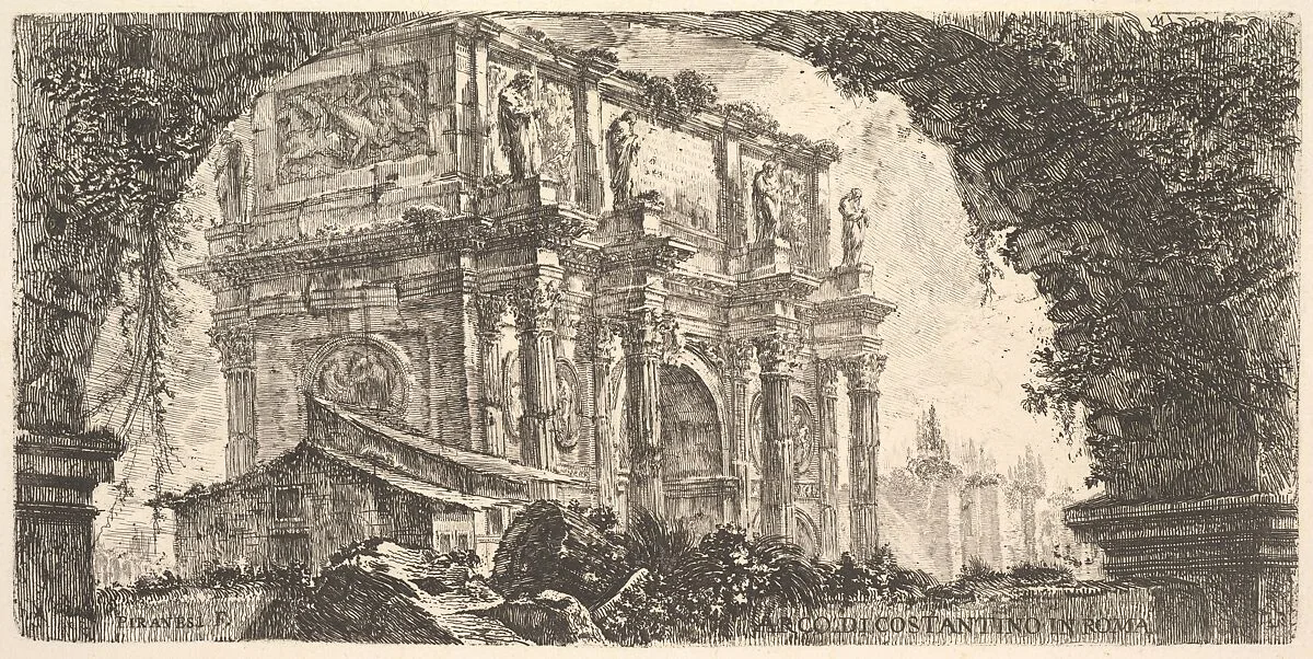 Plate 9: Arch of Constantine in Rome (Arco di Costantino in Roma), from "Antichità Romane de' Tempi della Repubblica, e de' primi Imperatori" — Giovanni Battista Piranesi