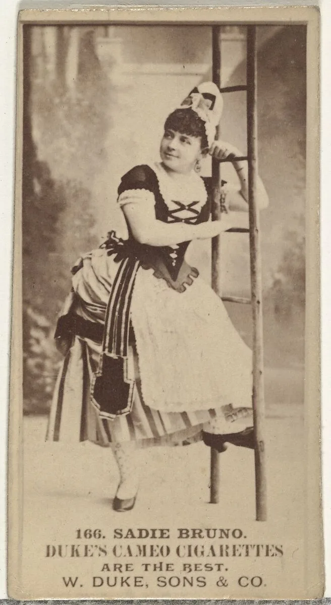Card Number 166, Sadie Bruno, from the Actors and Actresses series (N145-5) issued by Duke Sons & Co. to promote Cameo Cigarettes — W. Duke, Sons & Co.