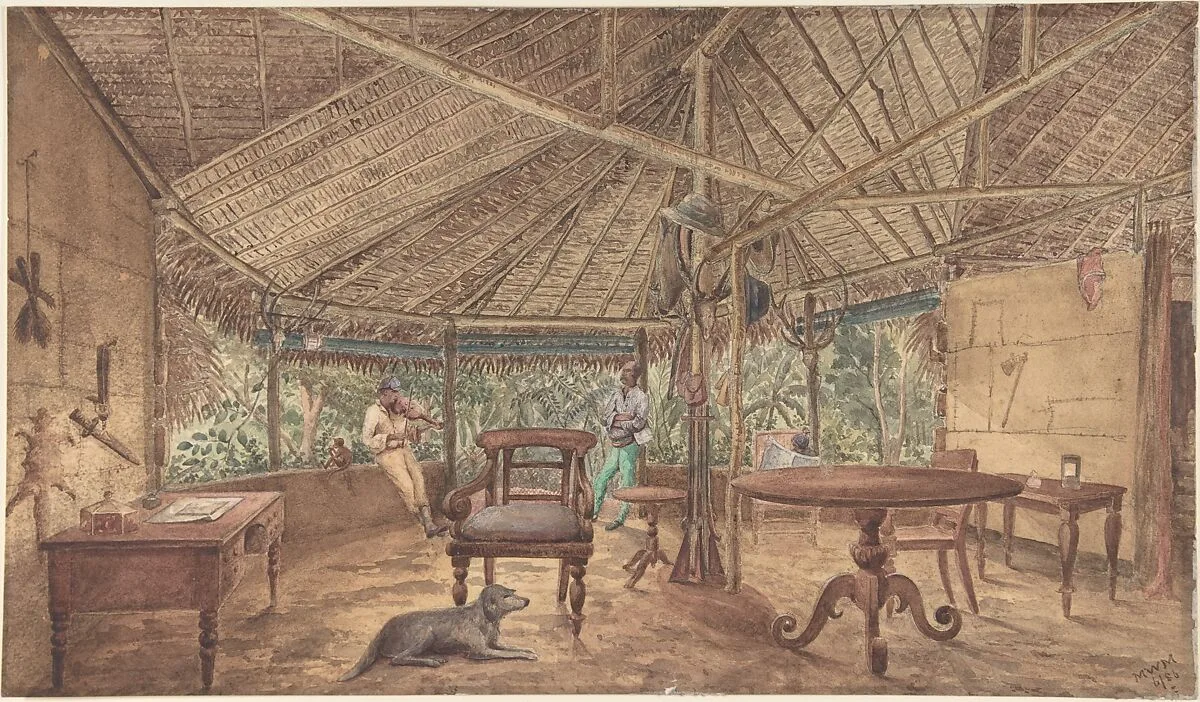 European Men in an African Jungle Lodge — Anonymous, British, 19th century