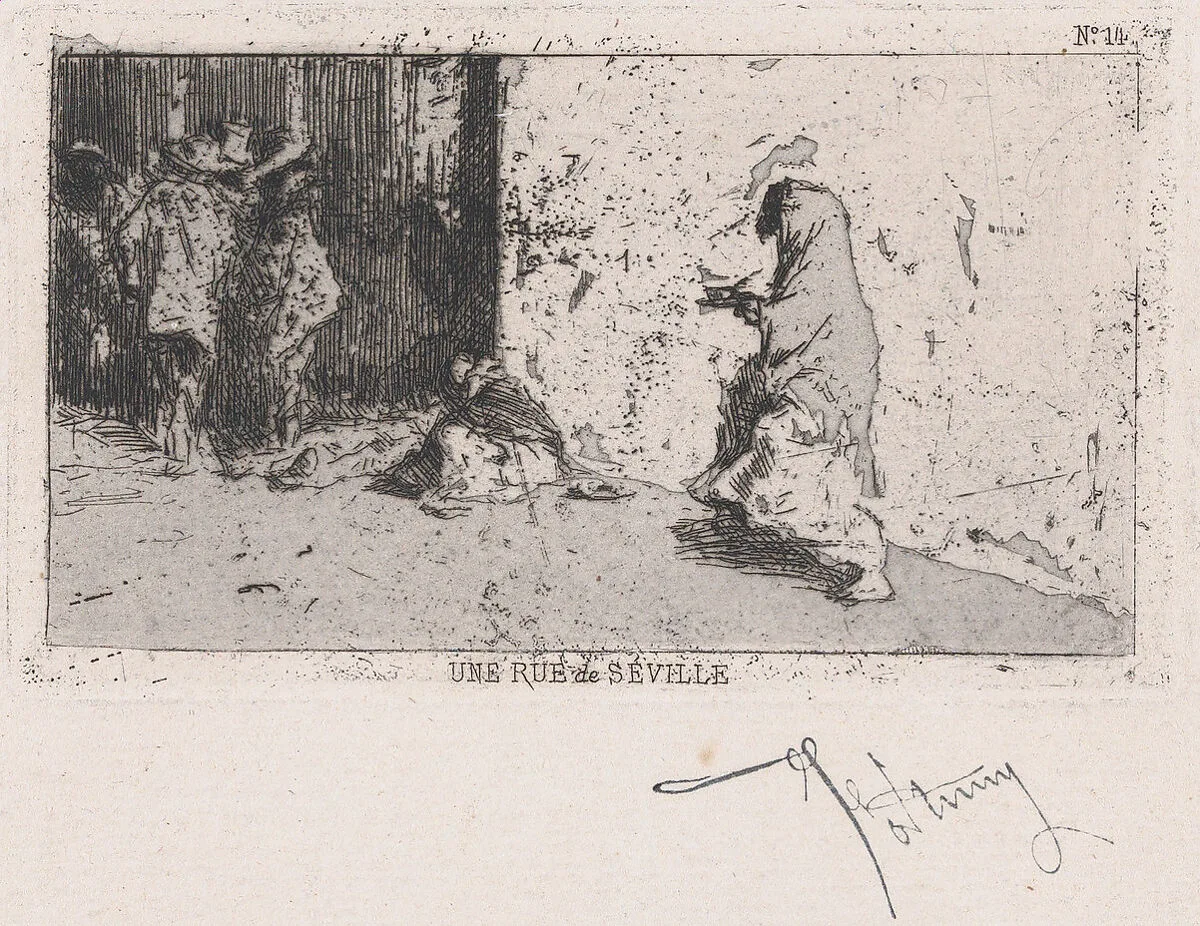 A street in Seville with figures — Mariano Fortuny, 1838–1874