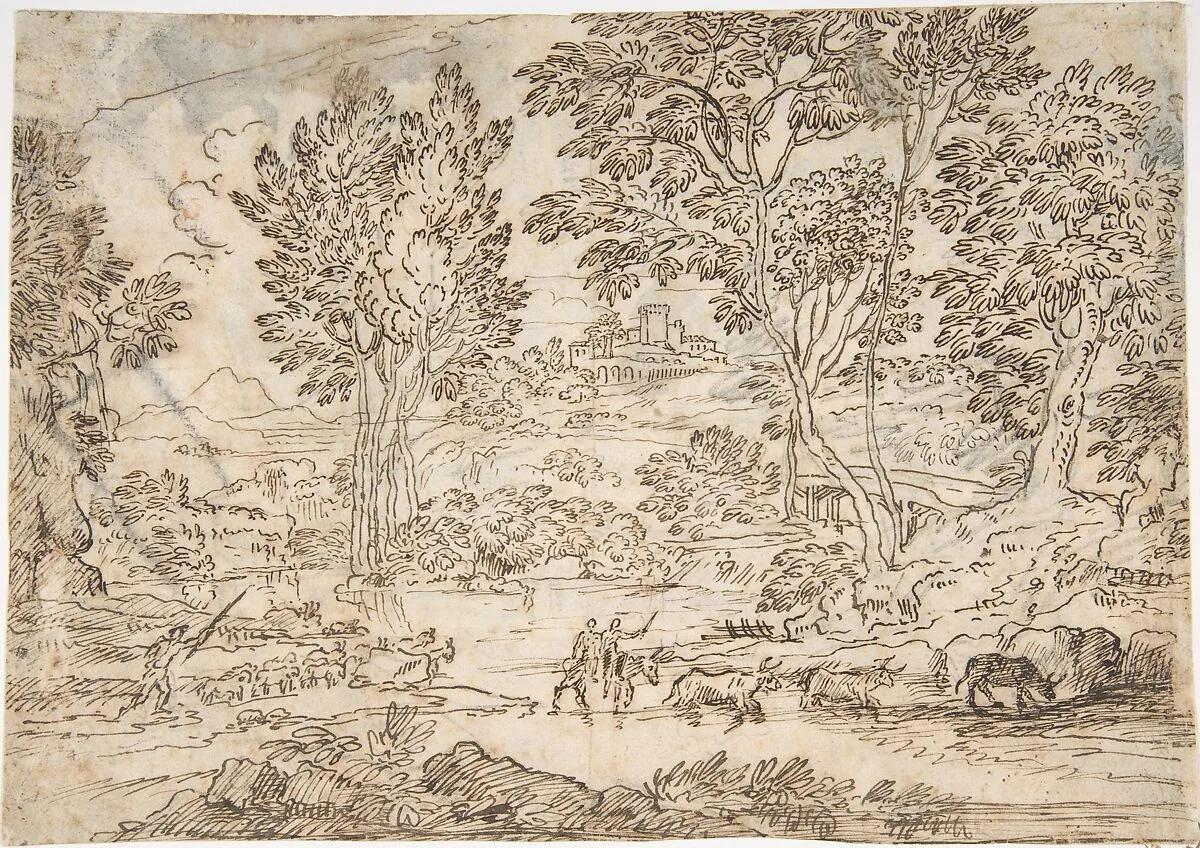Sunrise (recto); Landscape with Figures (verso) — Claude Lorrain (Claude Gellée)