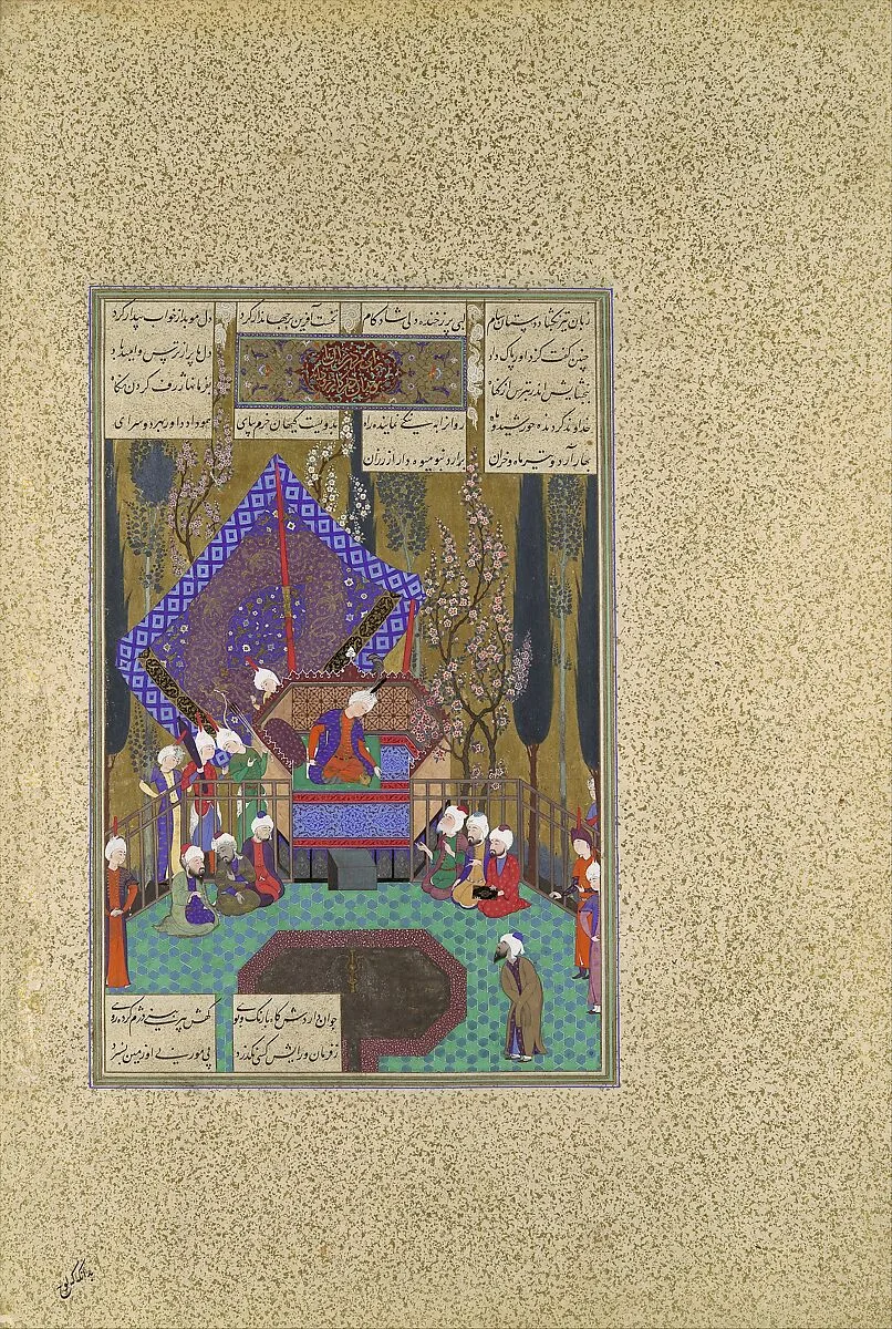 "Zal Consults the Magi", Folio 73v from the Shahnama (Book of Kings) of Shah Tahmasp — Sultan Muhammad|Abu'l Qasim Firdausi|Sultan Muhammad