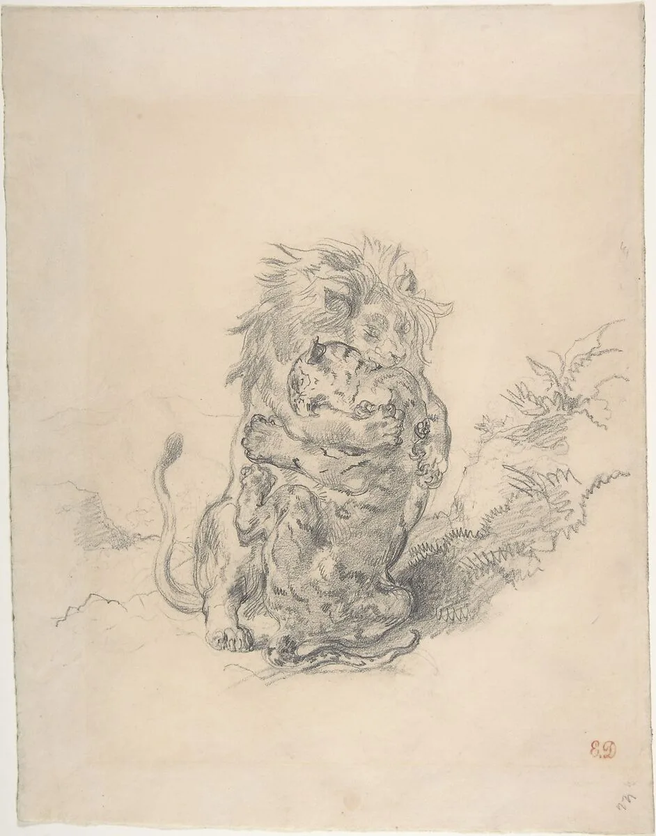 A Lion and a Tiger, Fighting — Eugène Delacroix