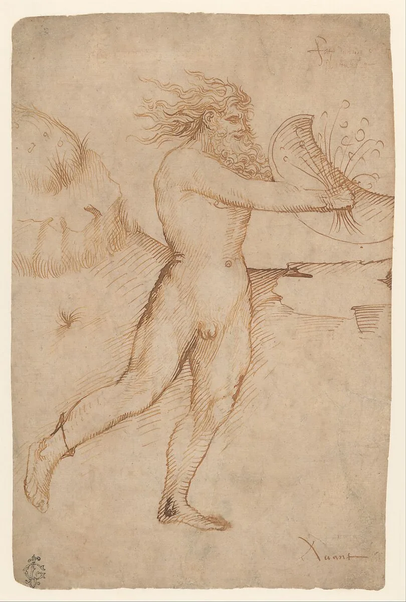 Bearded Nude Male Figure Running Toward the Right — Stefano da Verona (Stefano di Giovanni d'Arbosio di Francia)