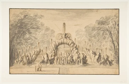 Fountain with a Rock Arch in a Park