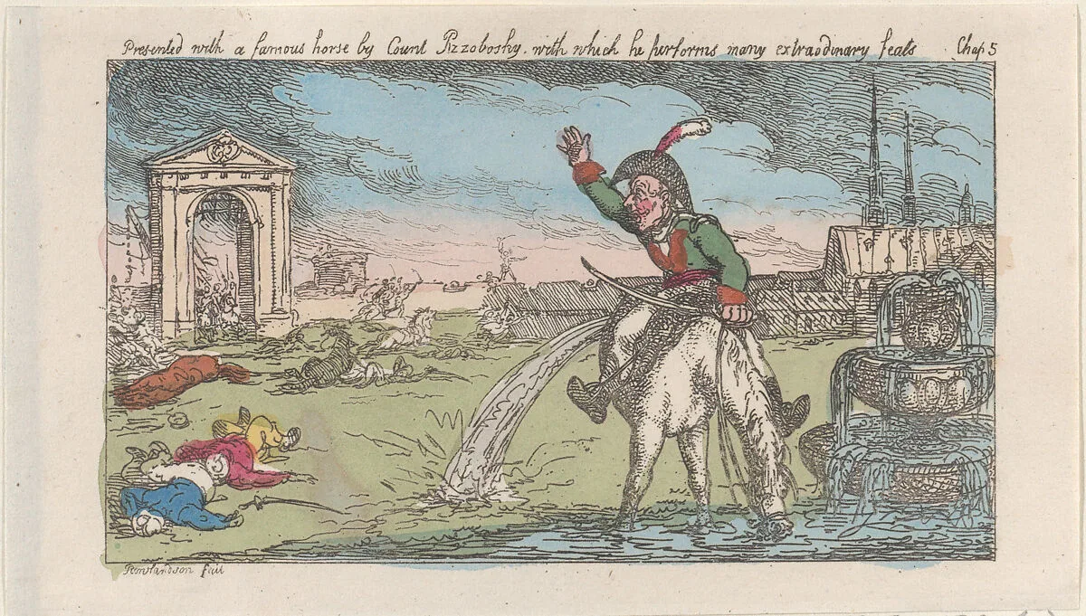 Presented with a famous horse by Count Przolossky, with which he performs many extraordinary feats — Thomas Tegg|Thomas Rowlandson