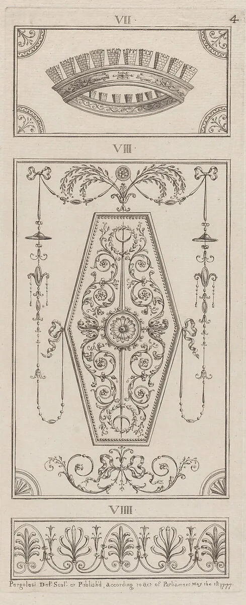 Panels of Ornament, nos. VII–VIIII, plate 4 from "Designs for Various Ornaments" — Michelangelo Pergolesi