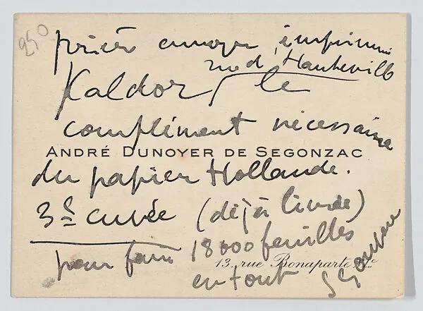 André-Dunoyer de Segonzac, calling card — André-Dunoyer de Segonzac|Anonymous