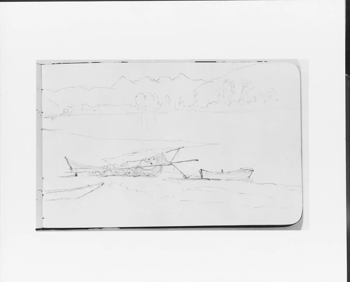 Sketch of Boats on a Shore (from Sketchbook) — Albert Bierstadt