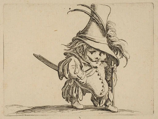 L'Homme au Ventre Tombant et au Chapeau Très Élevé (The Man with a Drooping Belly and a Very Tall Hat), from Varie Figure Gobbi, suite appelée aussi Les Bossus, Les Pygmées, Les Nains Grotesques (Various Hunchbacked Figures, The Hunchbacks, The Pygmes, The Grotesque Dwarfs)