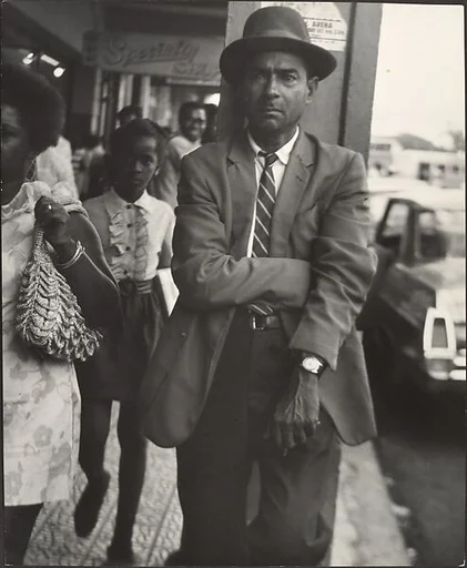 [Man in Sport Coat, Striped Tie, and Fedora, on Sidewalk, New York?]