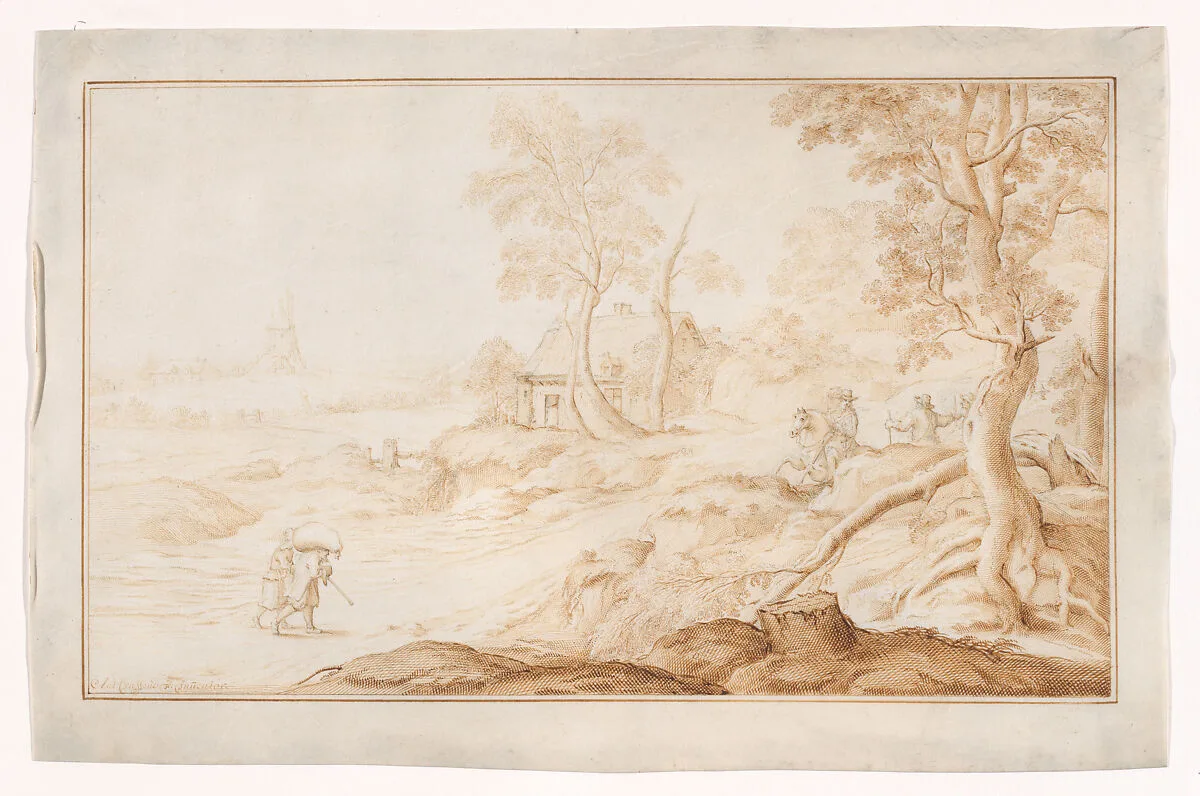 Landscape with a horseman and a windmill in the distance — Anton Crussens