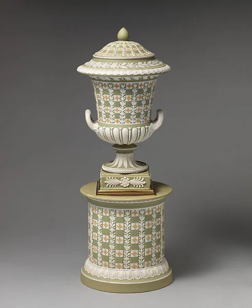 Urn with cover and pedestal (one of a pair) — Josiah Wedgwood and Sons