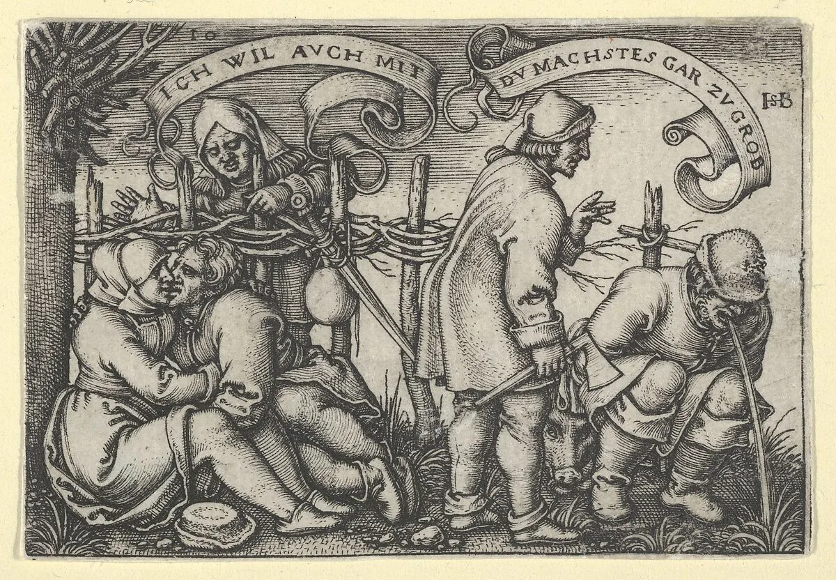 Peasants Behind the Hedge from "The Peasants' Feast" or "The Twelve Months" — Sebald Beham