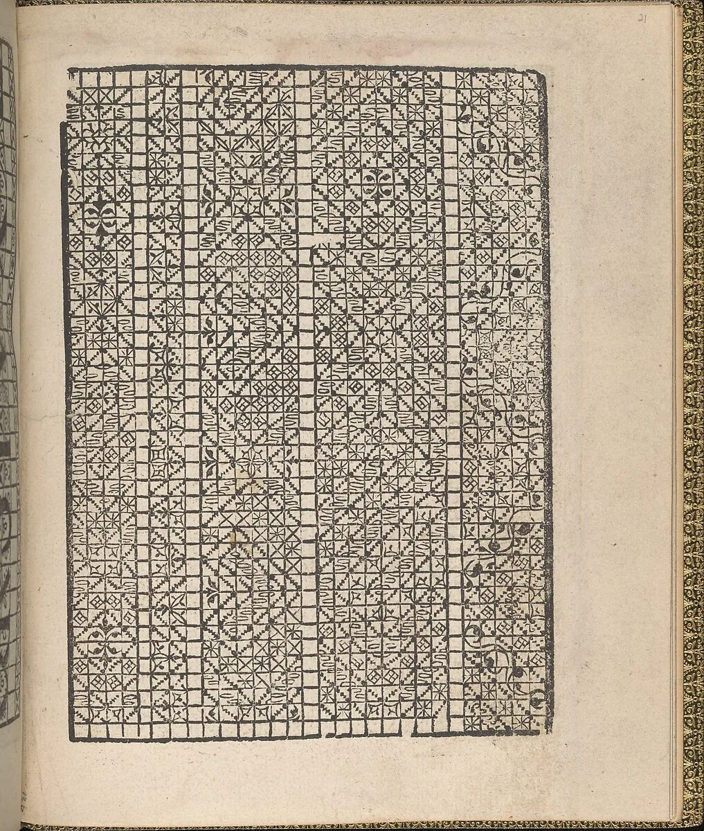 Giardineto novo di punti tagliati et gropposi per exercitio & ornamento delle donne (Venice 1554), page 21 (recto) — Lloyd, Wallis & Lloyd|Matteo Pagano