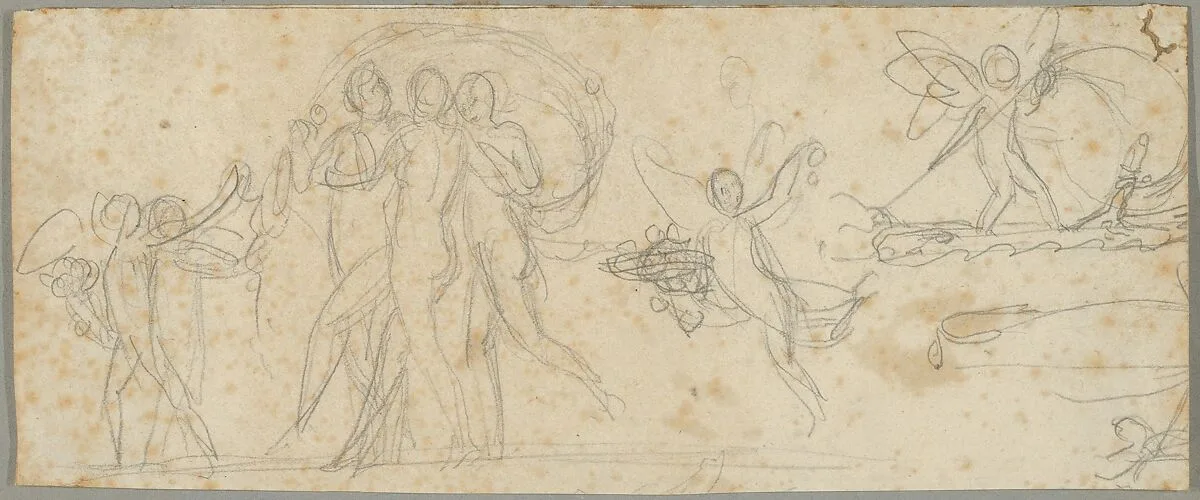 The Three Graces and Putti; verso: Various Studies — Bertel Thorvaldsen