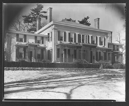 [Greek Revival House with Cast-Iron Porch, Residence of Gifford Cochran, Croton Falls, New York]