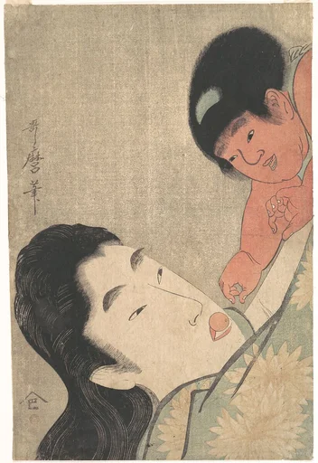 山姥と金太郎|Yamauba and Kintarō Playing with a Cherry