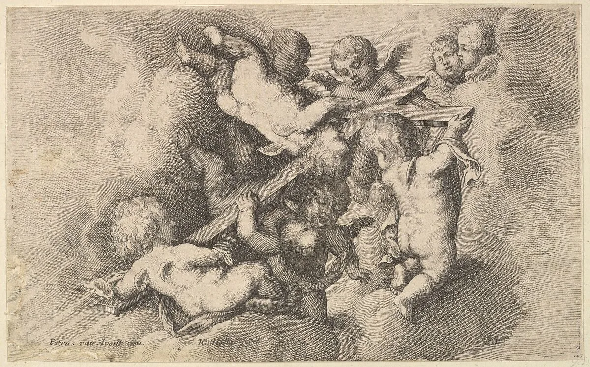 Seven putti carrying the cross — Wenceslaus Hollar|Pieter van Avont