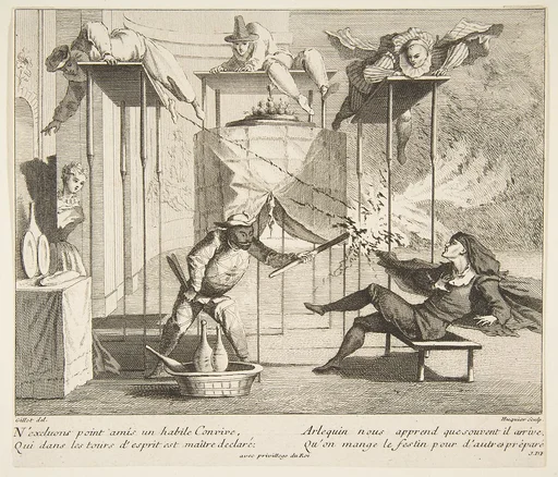 Harlequin menaces Scaramouche with a Torch