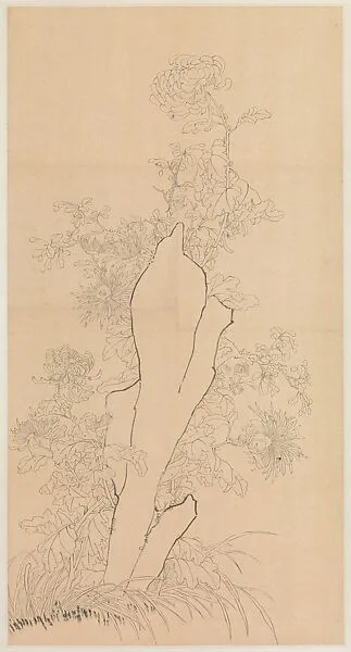 現代 謝稚柳 菊石圖 軸|Chrysanthemums and Rock — Xie Zhiliu