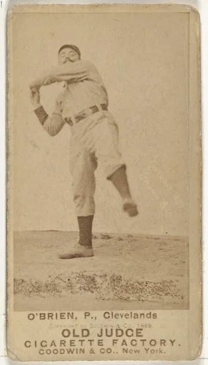 John F. "Cinders" O'Brien, Pitcher, Cleveland, from the Old Judge series (N172) for Old Judge Cigarettes