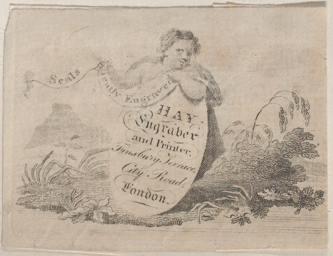 Trade Card for Hay, Engraver & Printer — Anonymous, British, 18th century