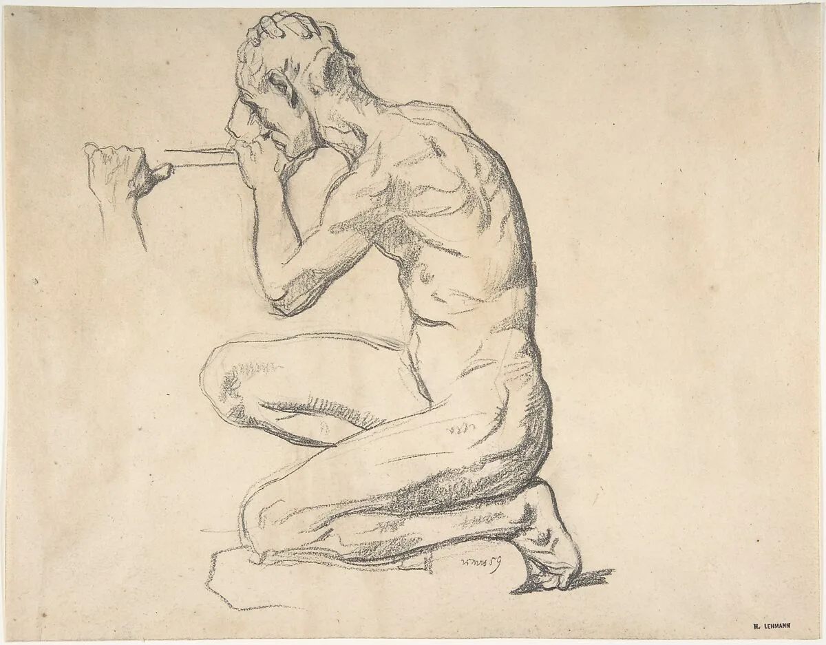 Kneeling Nude Male Figure, Facing Left — Henri Lehmann