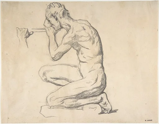 Kneeling Nude Male Figure, Facing Left