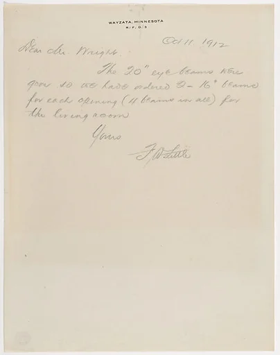 Letter: Francis W. Little to Frank Lloyd Wright, October 11, 1912 (copy)
