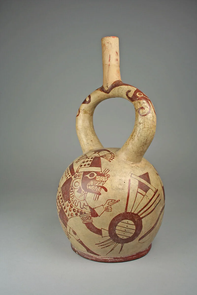 Stirrup spout bottle with fox warrior figure — Unknown