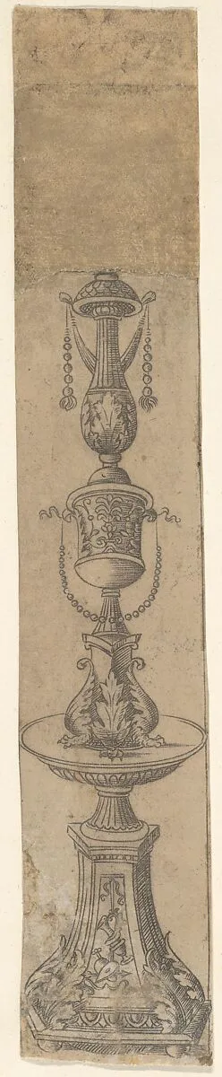 Decorative border panel with a candelabra ornamented with foliate designs, from Life of the Virgin and Christ — Francesco Rosselli