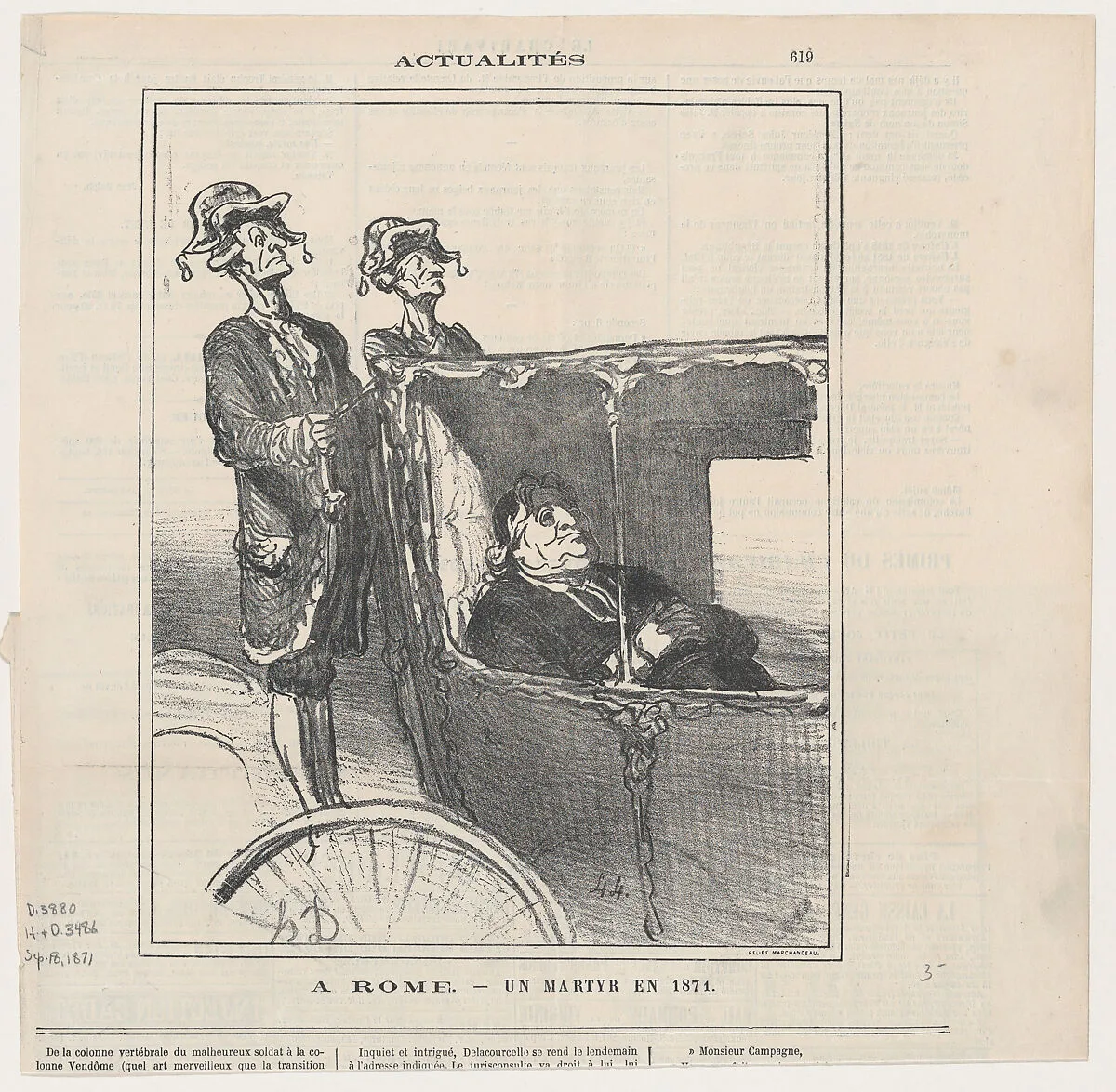 In Rome, a martyr of the year 1871, from 'News of the day,' published in Le Charivari, September 18, 1871 — Honoré Daumier