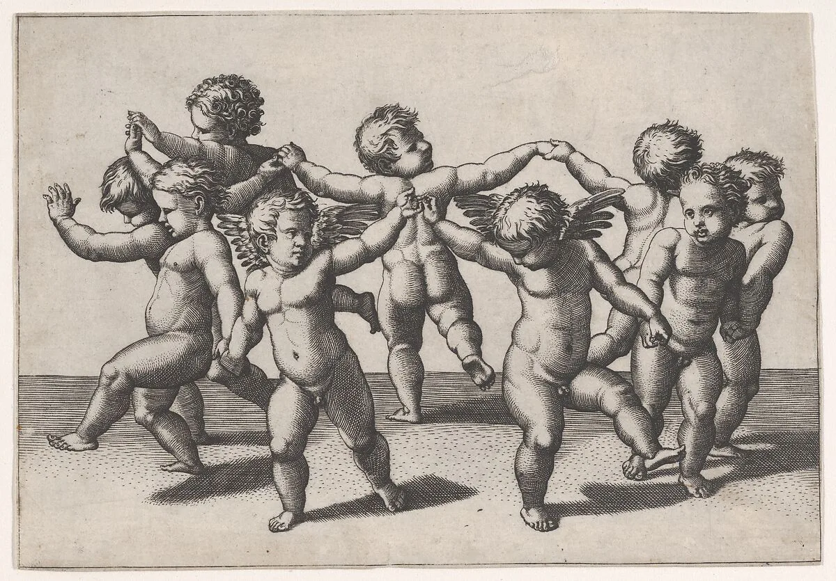 Putti dancing in a circle — Marcantonio Raimondi|Raphael (Raffaello Sanzio or Santi)