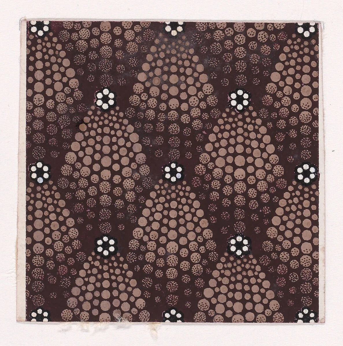 Textile Design with Alternating Rosettes of Pearls Flanked with Abstract Palmettes of Dots — Anonymous, Alsatian, 19th century