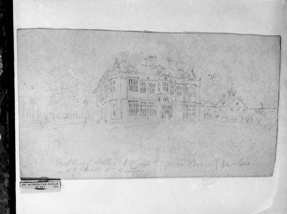 Felbrigg Hall, Southwest View (Gloria Deo in Excelsis), Seat of the Honorable William Windham (from McGuire Scrapbook) — William Windham