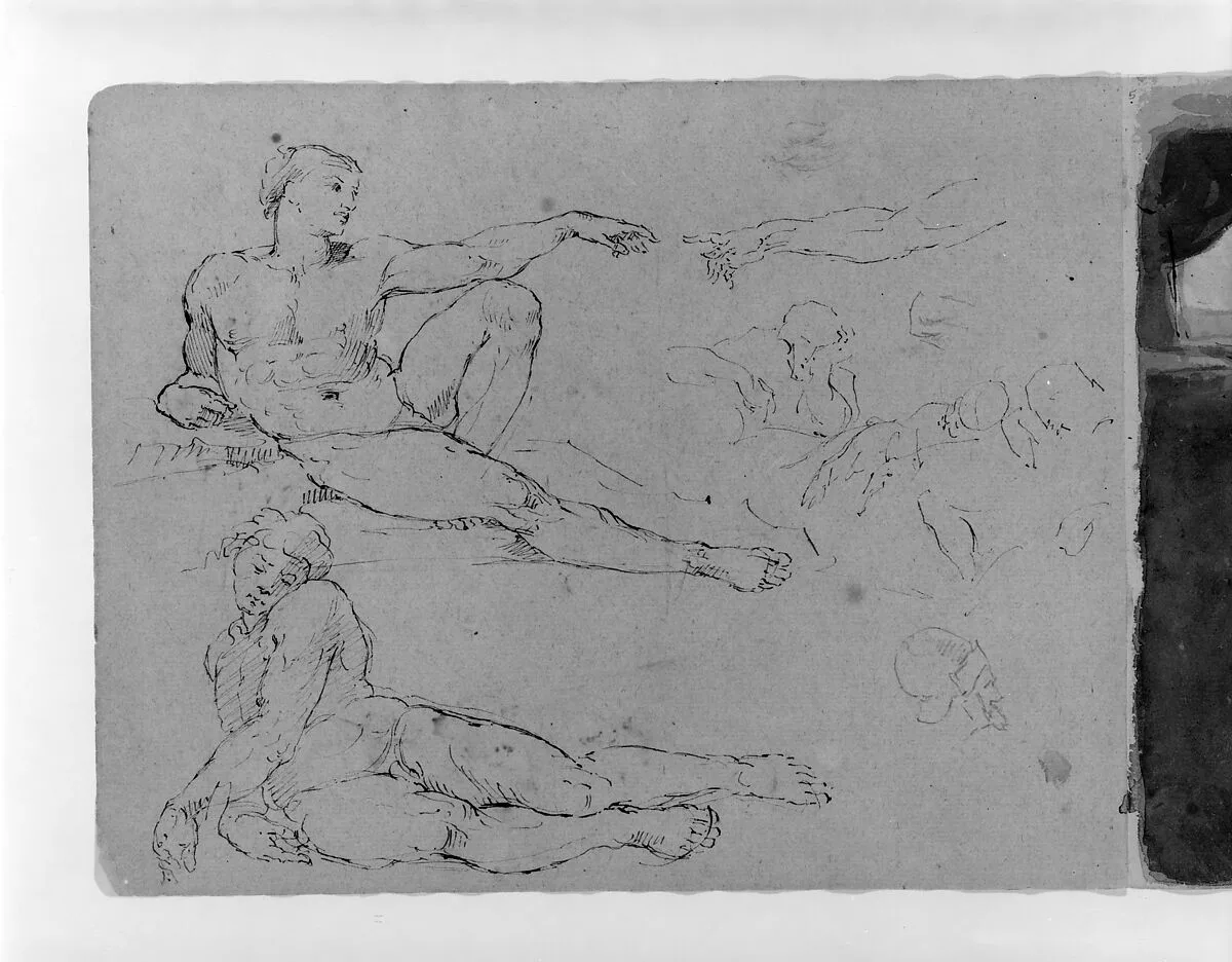 Creation of Adam; Sleeping Adam, after Michaelangelo; Other Figures; Profile of Head of Man in Helmut (from Sketchbook) — Thomas Sully