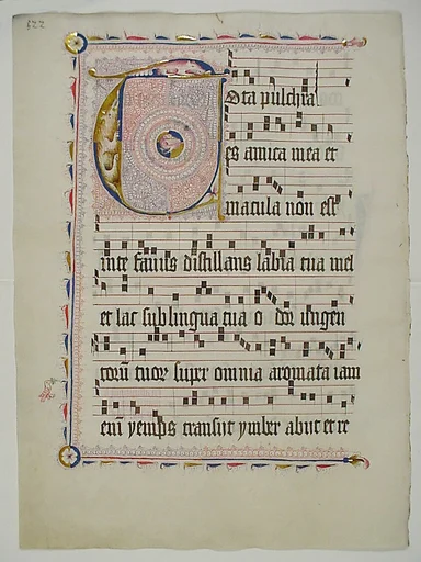 Manuscript Leaf with Initial T, from an Antiphonary