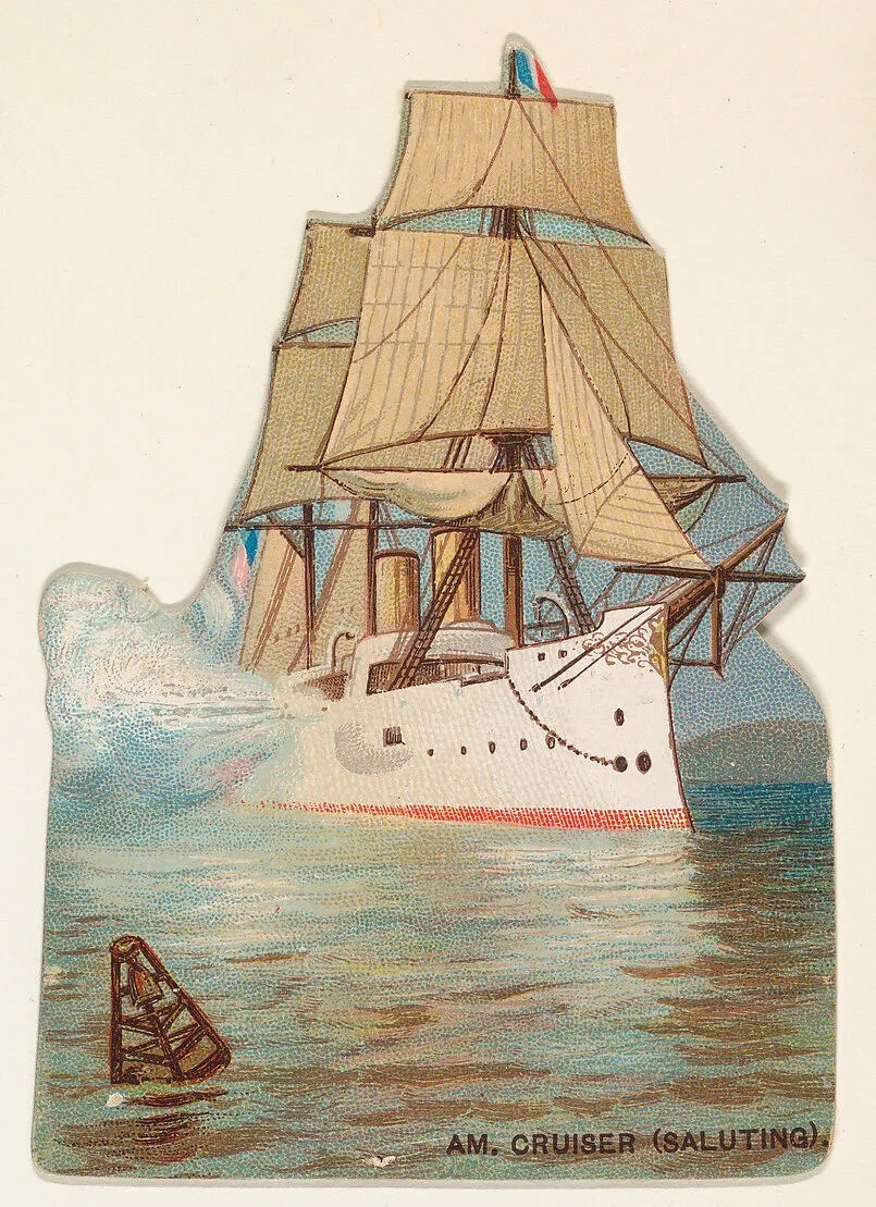 American Cruiser (Saluting), from the Types of Vessels series (N139) issued by Duke Sons & Co. to promote Honest Long Cut Tobacco — Giles|W. Duke, Sons & Co.|Knapp & Company