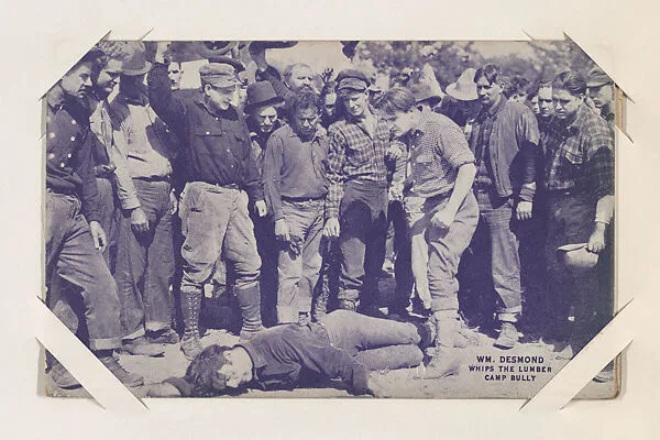 Wm. Desmond whips the lumber camp bully from Western Stars or Scenes Exhibit Cards series (W412) — Unknown