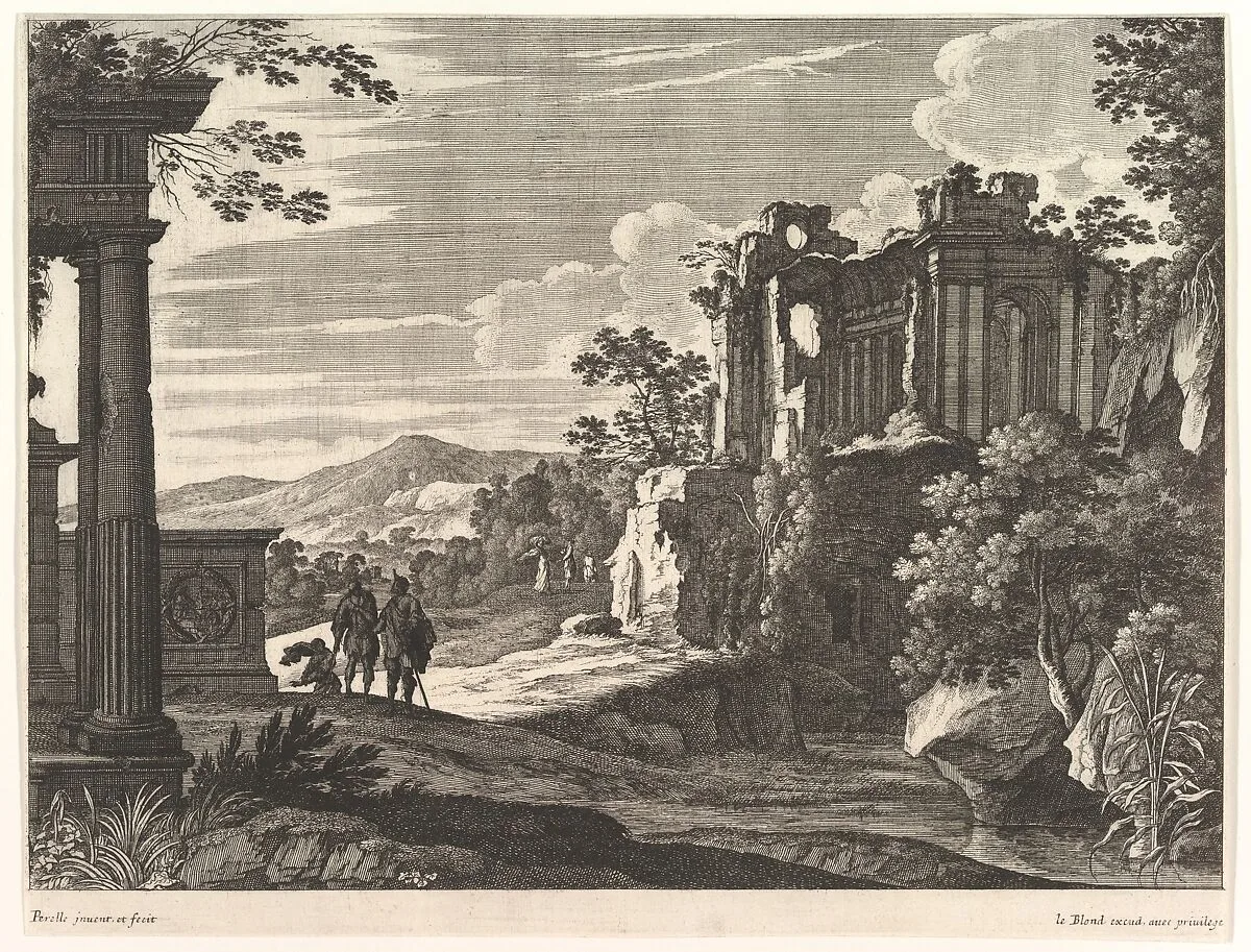 Travelers Visiting Ruins — Gabriel Perrelle|Le Blond