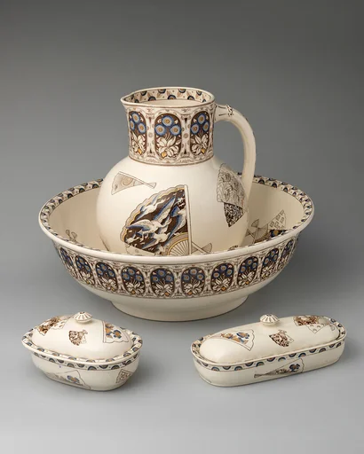Ewer and basin, soap and brush boxes
