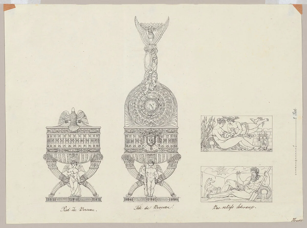 Elevations and Bas-reliefs of The Cradle of His Majesty the King of Rome — Jean Antoine Pierron|Adrien Louis Marie Cavelier|Pierre Paul Prud'hon|Charles Percier
