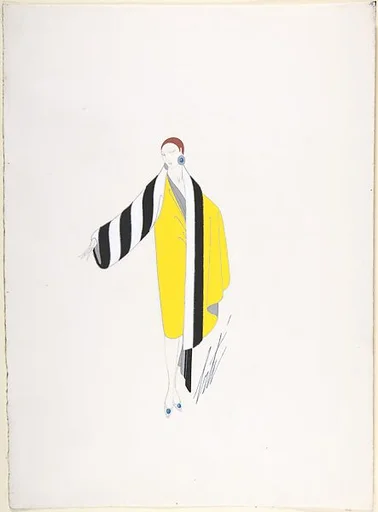Design for Yellow Coat with One Sleeve and Trim in Black and White Fur for "Manhattan Mary," Majestic Theater, New York