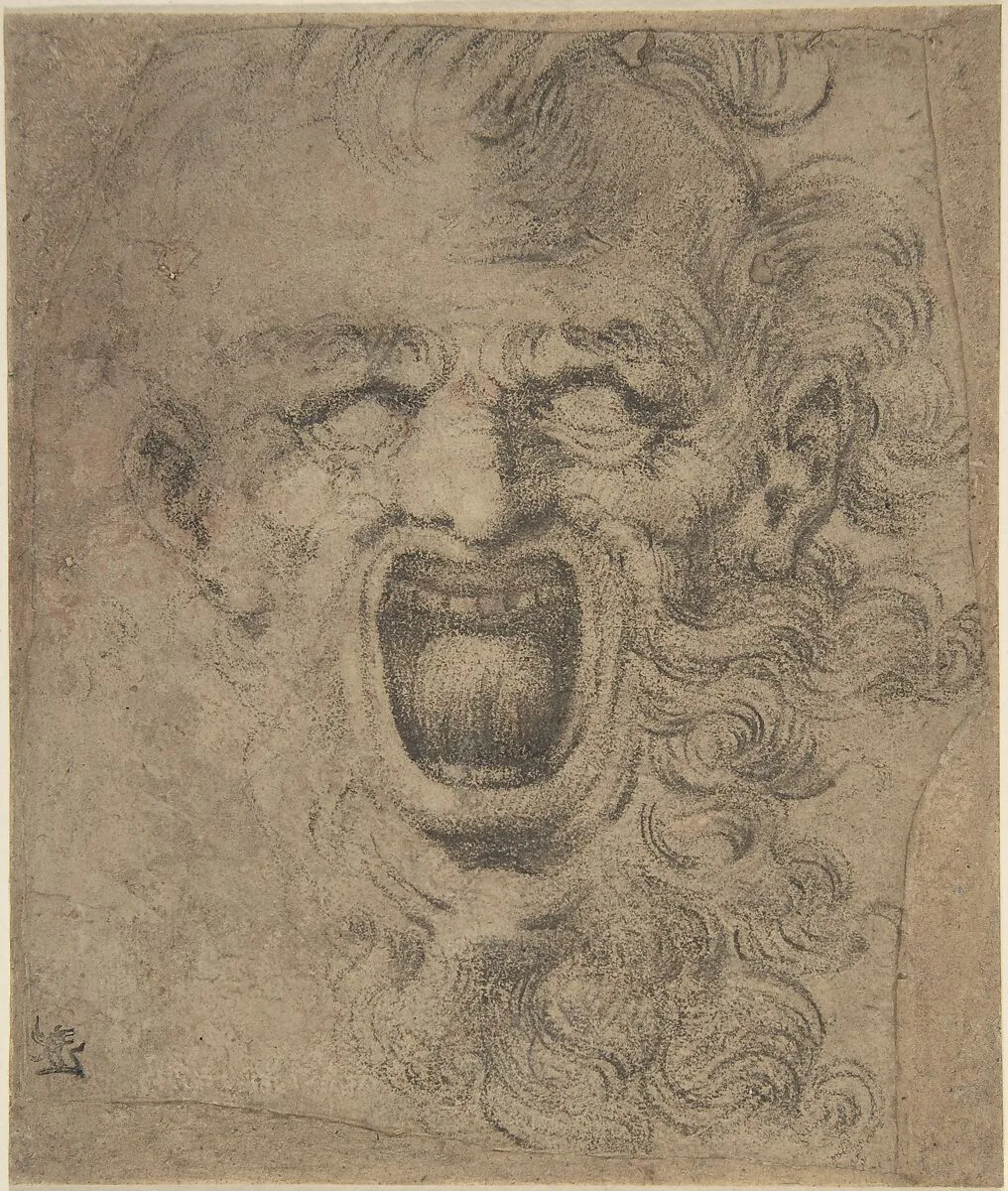 Grotesque Head with Curly Beard — Anonymous, Italian, 16th to 17th century
