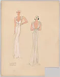 Drawing for a woman's theatrical costume with a white gown with jeweled floral details — Vincente Minnelli