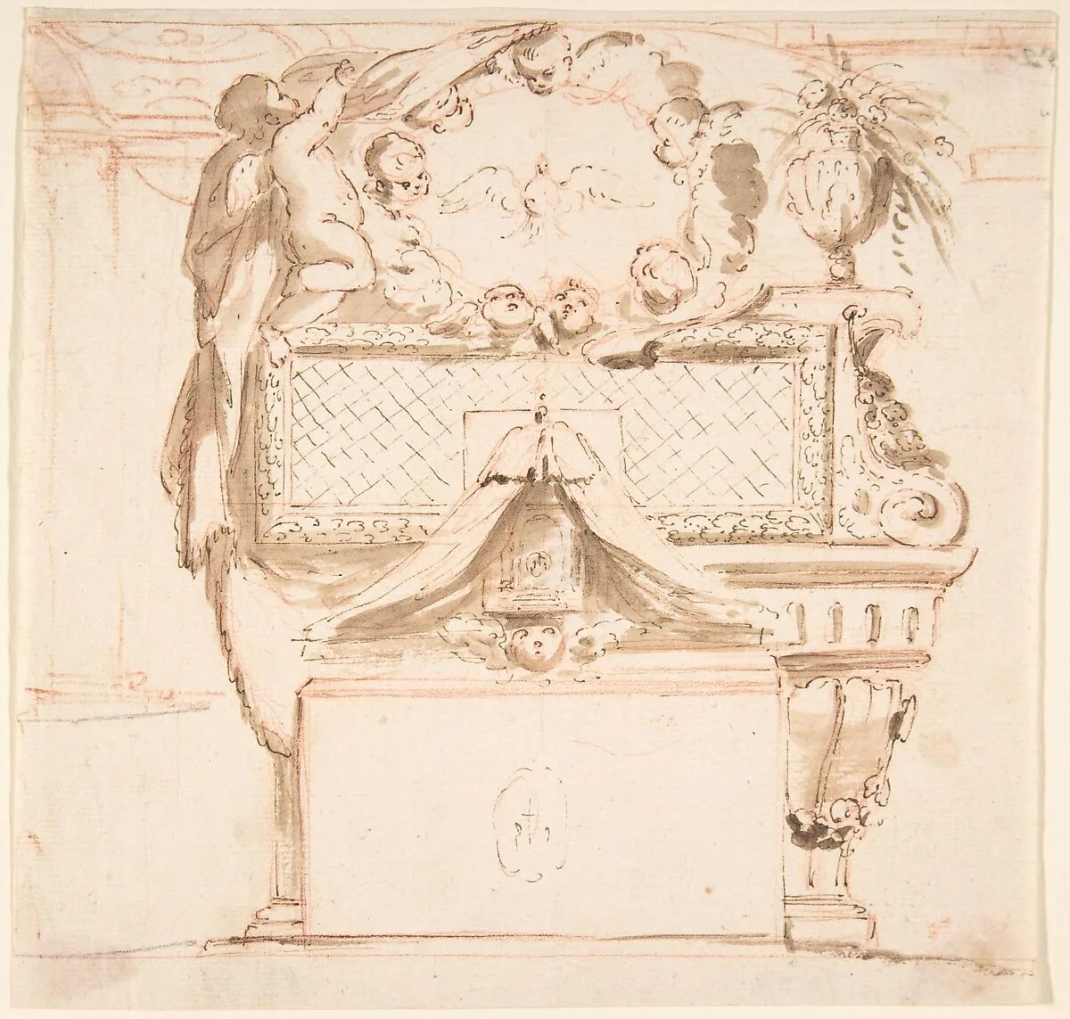 Wall Tomb with Putti — Anonymous, Italian, 17th century