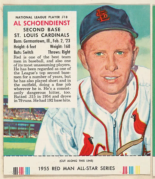 Al Schoendienst, from the Major League Baseball series (T235), issued by Red Man Chewing Tobacco — Red Man Chewing Tobacco